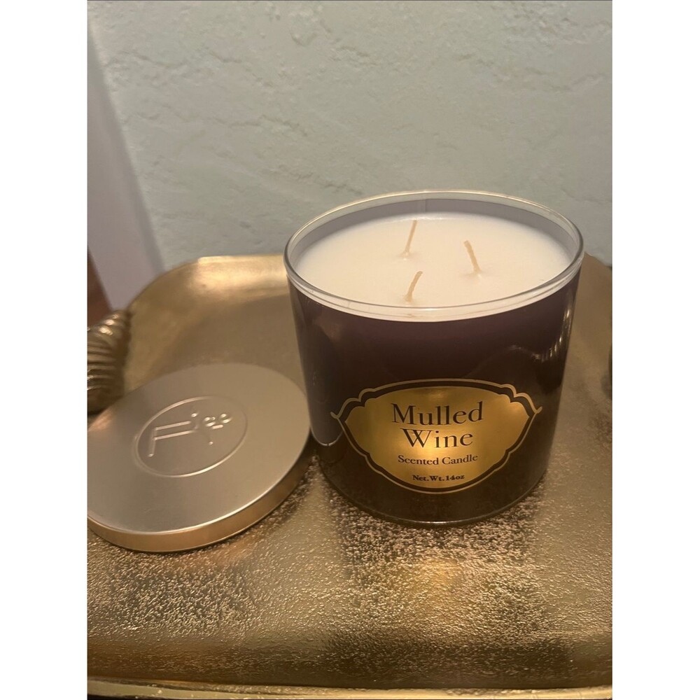 #2052* Net.Wt.14oz Mulled Wine 3-Wick Scented Candle - Brown & Gold